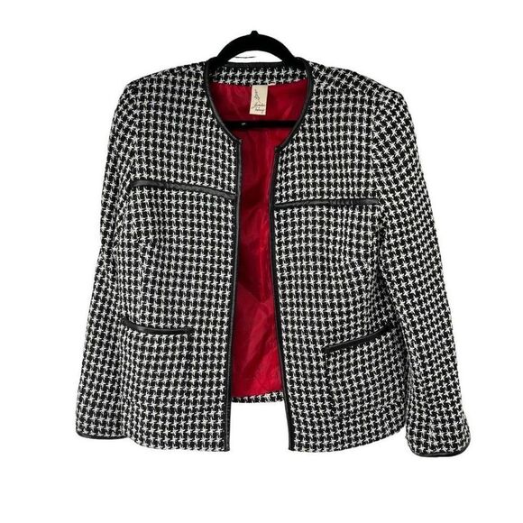 Lavender & Honey Black and White Faux Leather Piping‎ Open Blazer - Picture 1 of 8